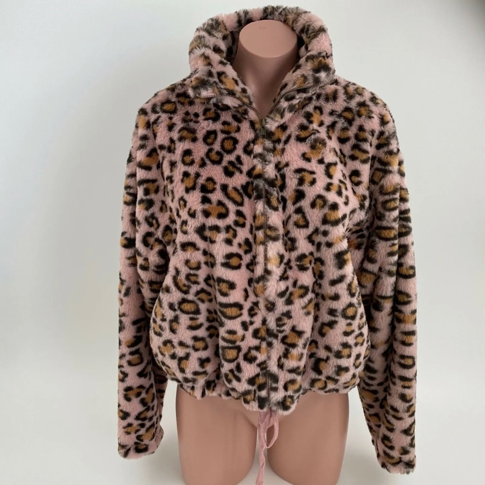 Victoria's Secret PINK Know One Cares Faux Fur Crop Full Zip Jacket  Pink  Small